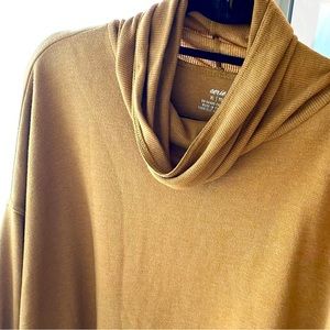 Aerie Golden Mustard Cowl Neck Long Sleeve Light Sweater Raw Hem - Like New